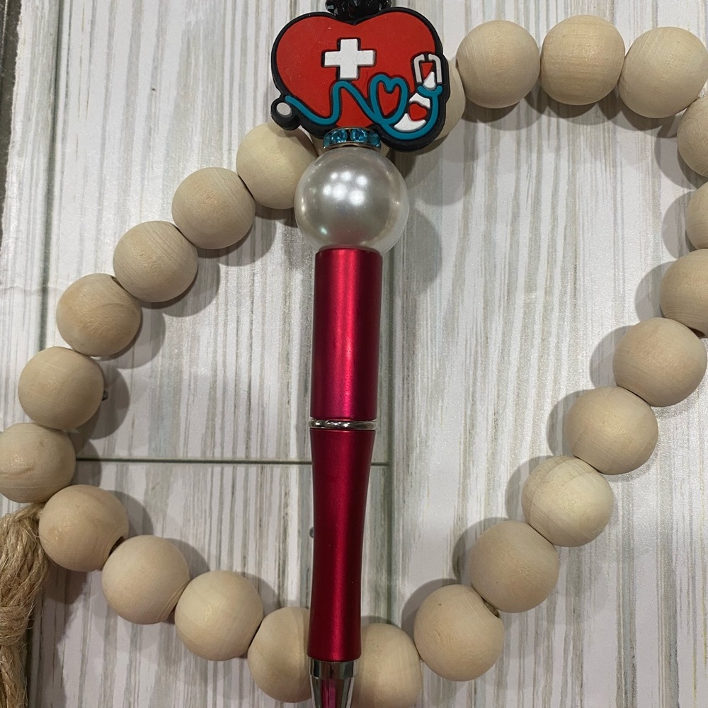 Red Nurse Themed Pen with Heart Charm